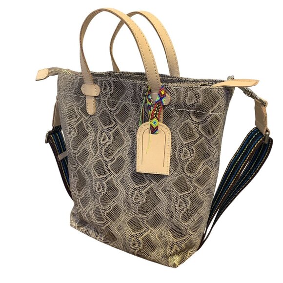 Consuela Snakeskin Print Tote Bag With Detachable Multicolor Strap & Braided Acc - Picture 3 of 7